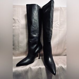Women’s Stuart Weitzman “Parton100” Black Leather Knee High Heeled Boots Sz.10AA
